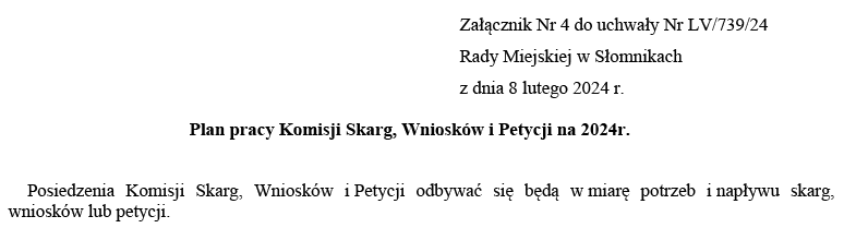 Plan pracy Komisji Skarg, Wniosków i Petycji